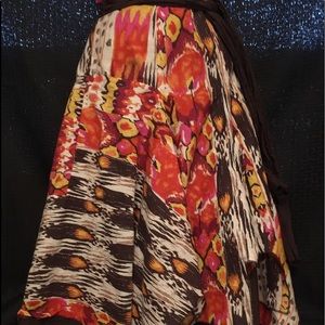 Multi-colored midi flowing skirt